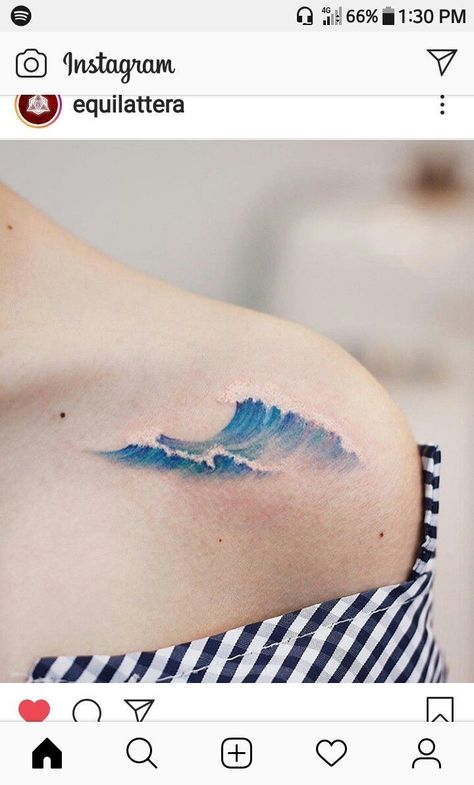 Watercolor Waves Tattoo, Minimalist Watercolor Tattoo, Beach Theme Tattoos, Aquatic Tattoo, Ocean Theme Tattoos, Wave Tattoos, Knitting Tattoo, Shell Tattoo, Cup Tattoo