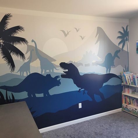 Dinosaur Wallpaper Boys Room Decor Wallpaper Jurassic World - Etsy Dinosaur Kids Room Boy Bedrooms, Toddler Boy Room Dinosaur, Jurassic World Bedroom, Boys Bedroom Decor Toddler, Wallpaper Boys Room, Dinosaur Bedroom Wall, Dinosaur Theme Room, Dinosaur Mural, Dinosaur Boys Room