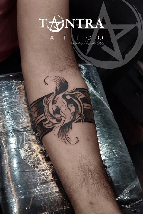 Male Wrist Tattoos Men, Band Tattoo Unique, Arm Band Dragon Tattoo, Male Arm Band Tattoo, Yin Yang Arm Band Tattoo, Forearm Band Tattoo Men Armband, Celtic Arm Band Tattoo For Women, Band Tattoo Ideas For Men, Wrist Band Tattoo Men Design