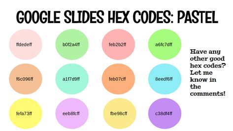 Google Slide Color Codes, Copic Marker Art, Hex Color, Household Binder, Hex Color Palette, Color Palette Bright, Hex Codes, Copic Marker, Hex Color Codes