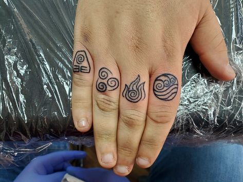 #avatar #thelastairbender #aang #earth #air #fire #water #bender #fingers #fingertattoo #tattoo #studio13tattoomg Water Bender, Avatar Tattoo, Earth Air Fire Water, Finger Tats, Water Tattoo, Element Symbols, Air Fire, Air Bender, Fire Water