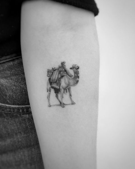 Alina Molido on Instagram: “. Bookings: alina.molido@gmail.com  #camel #cameltattoo #minimalismtattoo #ink #iblackwork #blacktattoo #blacktattooart #onlyblackart…” Camel Tattoo, Sun Tattoo Meaning, Compass Tattoo Meaning, Spaceship Tattoo, Tree Tattoo Meaning, Pyramid Tattoo, Toe Tattoos, Framed Tattoo, Crescent Moon Tattoo