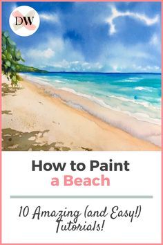 Beach Watercolors Easy, How To Paint A Beach Sunset Step By Step, How To Paint Watercolor Beach Scene, Easy Acrylic Seascape Painting, Beach Tutorial Painting, Easy Beach Scenes To Paint, How To Paint Beach Scene Easy Step By Step, Beach Scene Painted Rocks, Seascapes Art Beach Scenes