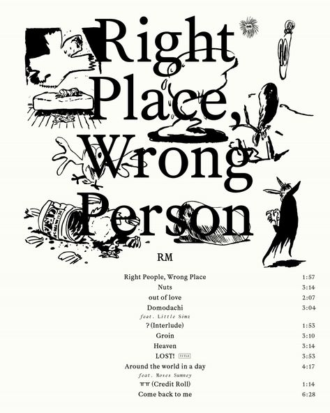 RM unveils the tracklist and new teaser for his upcoming solo album 'Right Place, Wrong Person' Wrong Person, New Album, Mixtape, Jung Hoseok, Thought Provoking, Kim Namjoon, Bangtan Sonyeondan, Album Covers, Mini Albums