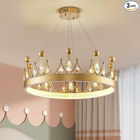 Amazon.com: Siljoy 23.6'' Modern Hanging Light Fixture, Creative Crown Shape LED Chandelier Ceiling Light with Adjustable Cord, 3-Color Dimmable Flush Mount Pendant Light for Girls Bedroom Kids Room Gold : Health & Household Chandelier Girls Room, Girls Bedroom Chandelier, Girls Chandelier, Modern Hanging Lights, Chandelier Ideas, Luxury Chandelier, Chandelier Bedroom, Bedroom Kids, Kids Bedrooms