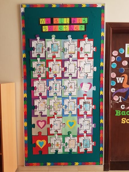 “We All Fit Together” Classroom Display Photo - SparkleBox We All Fit Together, Classroom Timeline, Cool Bulletin Boards, Pyp Classroom, Self Identity, Reading Corner Classroom, Future School, Kindergarden Activities, Fun Classroom Activities