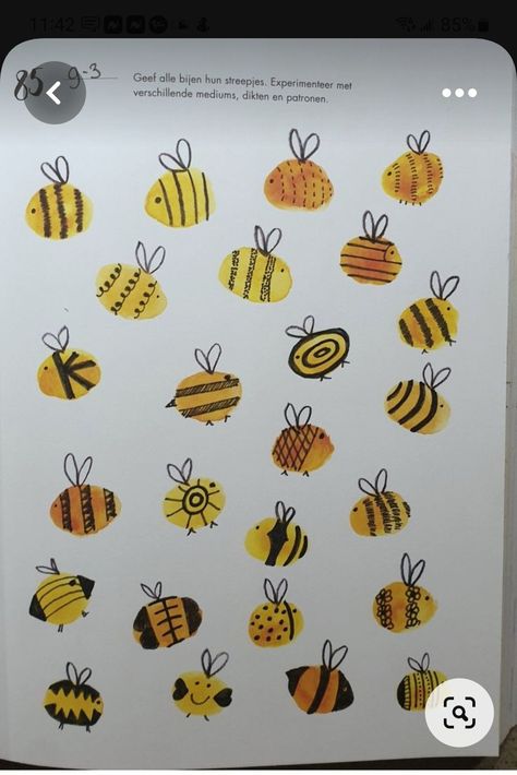 Kids Thumbprint Art, Bee Thumbprint Craft, Bee Fingerprint Art, Thumbprint Doodles, Thumbprint Bees, Bee Thumbprint, Thumbprint Art For Kids, Fingerprint Bees, Bee Art For Kids