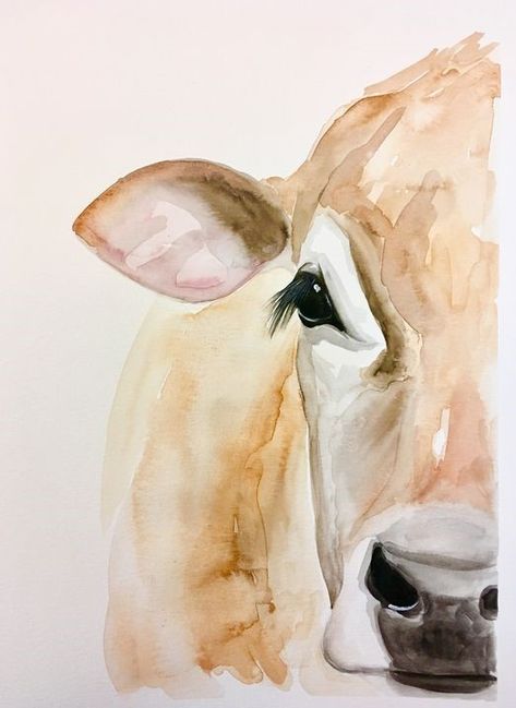 Watercolor Wild Animals, Watercolour Animal Painting, Cute Farm Animal Paintings, Bull Watercolor, Watercolor Farm Animals, Jersey Cow, Cow Painting, Cow Art, Watercolor Art Lessons