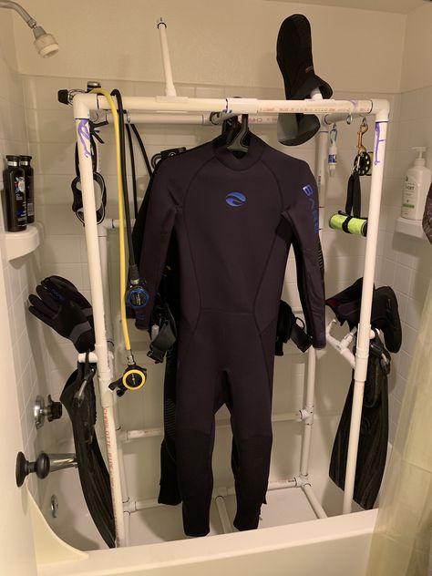 Scuba Gear Drying Rack, Dive Gear Storage, Scuba Storage, Scuba Gear Storage, Diving Quotes, Diver Art, Rescue Diver, Diving Helmet, Scuba Diving Equipment