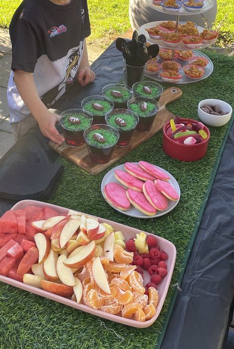 Afl Themed Party, Footy Food, Red Jelly, Green And Red, Themed Party, Theme Party, Party Food, Sprinkles, Picnic Blanket