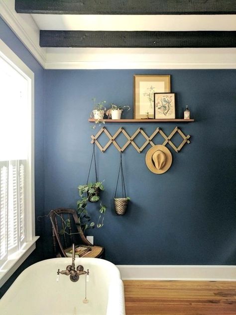 van-blue-benjamin-moore-van-deusen-blue-content-co-master-bathroom-van-blue-benjamin-moore-van-deusen-blue-door Van Deusen Blue, Perfect Paint Color, Bathroom Paint Colors, Trendy Bathroom, Blue Bathroom, Bathroom Colors, Painting Bathroom, Painted Doors, Benjamin Moore