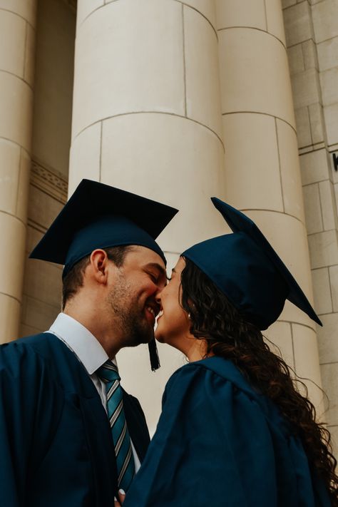 Graduation Photo Ideas With Boyfriend, Bf And Gf Graduation Pictures, Couples Grad Pictures, Couple Grad Photoshoot, Graduation Couple Photos, Couples Cap And Gown Pictures, Graduation Pictures For Couples, Byu Graduation Pictures, Senior Photos With Boyfriend