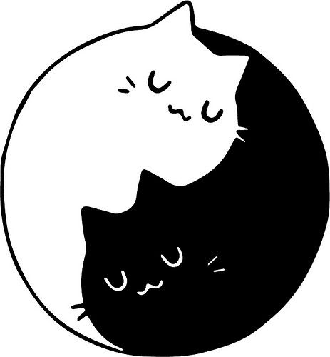 Cute Cat Drawings Easy, Black Cat Art Cute, Ying Yang Drawing, Ying Yang Painting, Punch Needle Animals, Ying Yang Embroidery, Yin Yang Animals, Ying Yang Animals, Punch Needle Cat Patterns