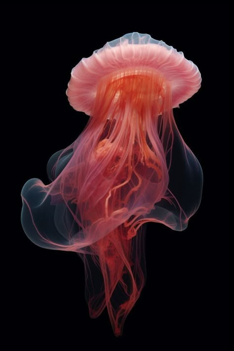 Red Jellyfish, Jellyfish Pictures, Jellyfish Art, Deep Sea Creatures, Beautiful Sea Creatures, Pretty Animals, Arte Inspo, Marine Animals, Ocean Creatures