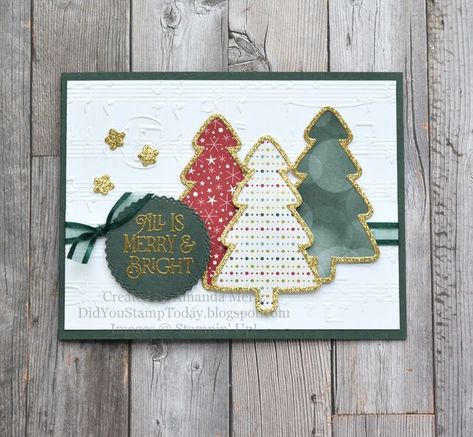 Lights Aglow Trees - Stampin' Up! Brightest Glow | Did You Stamp Today? | Bloglovin’ Stampin Up Spruced Up Outline Dies, Spruced Up Stampin Up Cards, Stampin Up Spruced Up, Merriest Moments, Tree Outline, Homemade Christmas Cards, 2022 Christmas, Stampin Up Christmas Cards, Xmas Lights