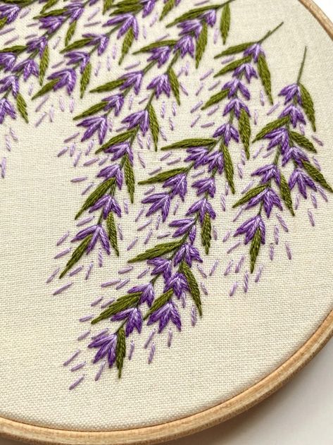 Wild Wisteria Embroidery Pattern (PDF Download Only) Wisteria Embroidery Pattern, Embroidery Vines And Flowers, Wild Flowers Embroidery, Embroidery Inspiration Flowers, Floral Embroidery Patterns Free, Cool Embroidery Ideas, Wisteria Embroidery, Leaf Embroidery Pattern, Embroidery Vines