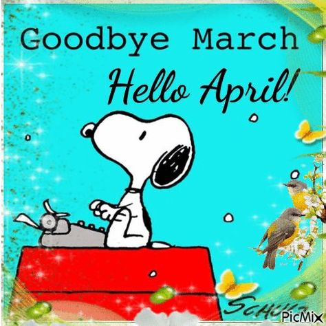 Snoopy Hello April, Goodbye March Hello April, Peanuts Spring, Goodbye March, Hello April, Snoopy Pictures, April Showers, Snoopy And Woodstock, Peanuts Snoopy