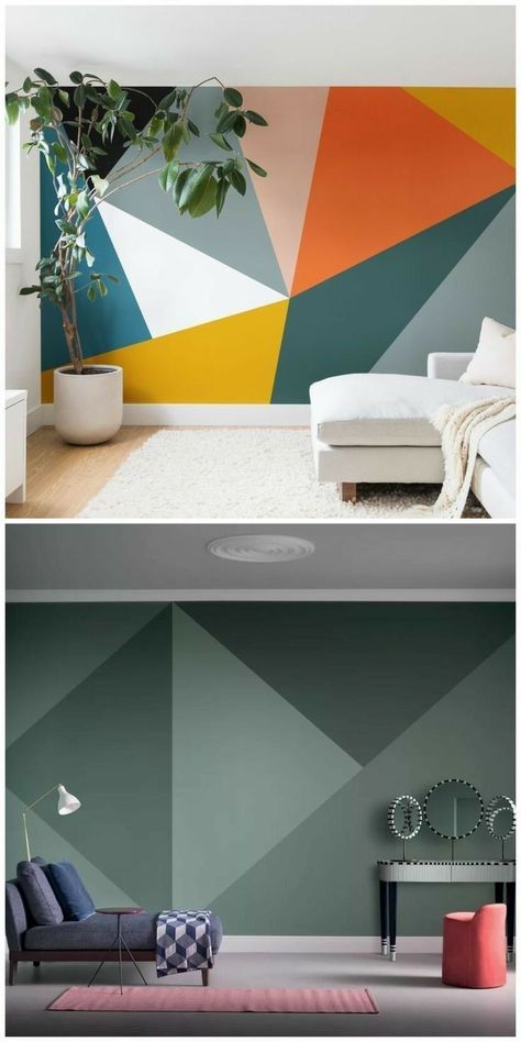 Geometric Wall Paint, Wall Paint Patterns, Wall Painting Living Room, House Wall Design, Room Wall Colors, Modern Mural, Diy Wall Painting, Room Wall Painting, Studio Wall