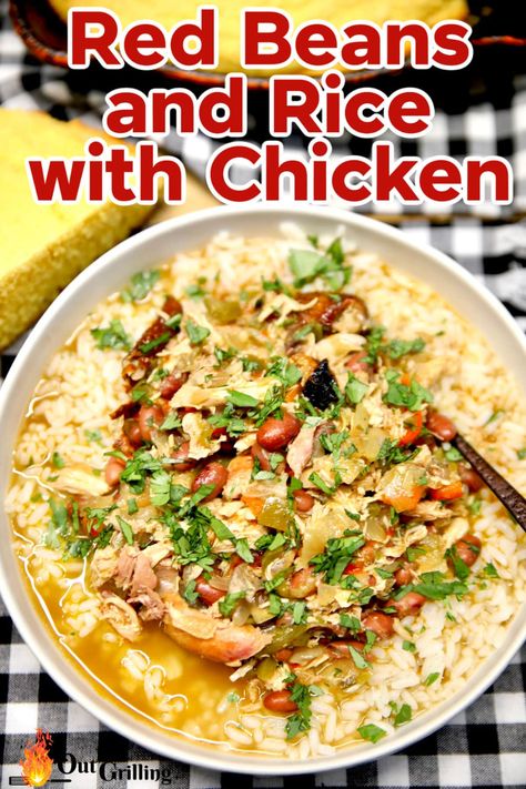 Red Beans and Rice with Chicken is a hearty meal that is bursting with delicious flavors. Make this a quick dinner by using smoked chicken and canned beans. Rice With Chicken, Red Beans And Rice, Beans And Rice, Hearty Meal, Canned Beans, Chicken Meal Prep, Smoked Chicken, Barbecue Recipes, Chicken And Dumplings