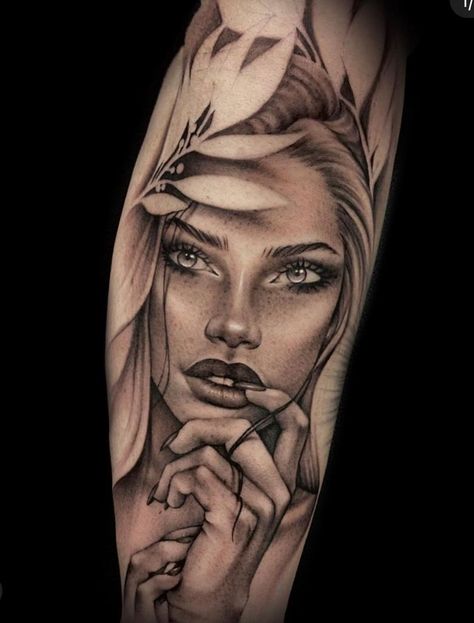 Womens Portrait Tattoo, Women Tattoo Portrait, Tattoo With Women Face, Mother Nature Realism Tattoo, Womans Face Tattoo, Female Face Tattoo Design, Female Portrait Tattoo, Female Face Tattoo, Freya Tattoo