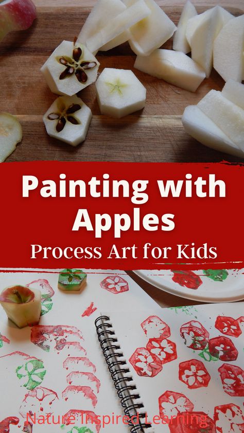 Painting with apples is a fun way to enjoy the fall season with your kids. Learn how to turn extra apples in apple process art for kids of all ages! Paint With Apples, Autumn Process Art Preschool, Waldorf Apple Activities, Fall Process Art For Kids, Apple Loose Parts, Fall Apple Activities For Toddlers, Preschool Fall Process Art, Fall Preschool Process Art, September Curriculum Preschool