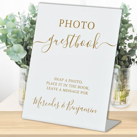 Wedding Photo Guest Elegant Gold Calligraphy  Pedestal Sign Wedding Guest Book Photo, Guest Book Photo, Reception Table Decor, Photo Guest Book Wedding, Calligraphy Modern, Reception Table Decorations, Gold Calligraphy, Photo Guest Book, Book Photo