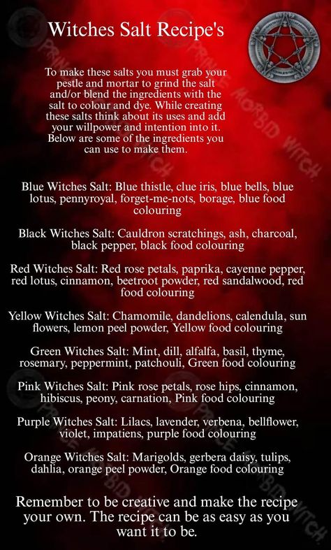 Witch Salt Uses, How To Make Red Salt Witchcraft, Witches Black Salt Recipe, Red Salt Witchcraft, Red Salt Recipe Witchcraft, Witchcraft Salt, Witch Salt, Red Salt, Wicca Recipes