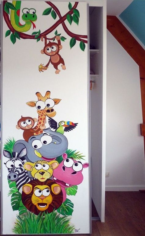 Easy Diy Wall Painting Ideas, Diy Wall Painting Ideas, Easy Wall Painting Ideas, Easy Wall Painting, Animal Wall Painting, Painting Jungle, Wall Painting Ideas, Hanging Monkey, Baby Room Diy