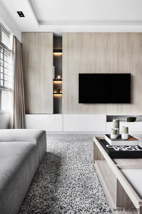 TV wall with hidden storage Living Room Tv And Storage, Tv Wall And Storage, Feature Wall Storage Living Room, Tv Walls With Storage, Tv Wall Decor With Storage, Modern Living Tv Wall, Tv Unit With Hidden Storage, Modern Tv Wall With Storage, Modern Tv Unit With Storage