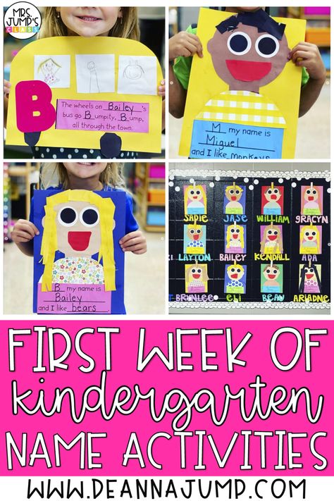 Need some fun back to school activities for kindergarten that will help them focus on basic skills and get into the classroom routine? These name activities are perfect for the beginning of the year and include crafts that your students will love. Preschool Back To School Crafts First Week, First Week Kindergarten Crafts, A My Name Is Alice Activities First Week, First Day Of School Activities For Kg, Beginning Of Year Kindergarten Crafts, Beginning Of Year Crafts Kindergarten, First Week Of School Art Projects Kindergarten, Name Study Kindergarten, First Week Of Kindergarten Books