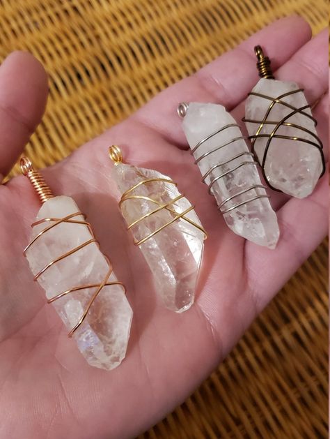 Crystal Clear Quartz Crystal Wrapped In Wire Cleansing Aura, Wrap Crystals, Necklaces Etsy, Quartz Crystal Jewelry, Crystal Point Necklace, Lookout Mountain, Beads Work, Crystal Pendants, Raw Crystal Necklace