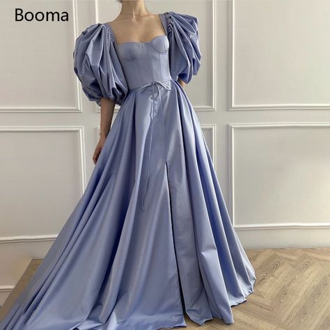 Scoop Neck Prom Dress, Blue Long Prom Dress, Princess Life, Teuta Matoshi, Puff Sleeve Gown, Corset Dresses, Tulle Homecoming Dress, Amazing Dresses, Fantasy Dresses