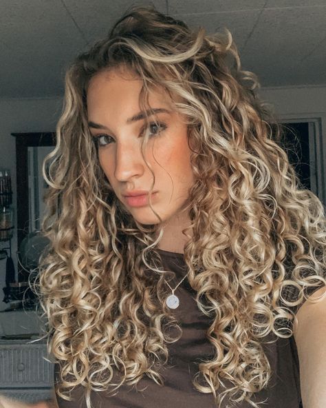 Blonde Hair For Curly Hair, Blonde Curly Hair With Money Piece, Blond Balayage On Brown Hair Curly, Wavy Blonde Balayage, Curly Blonde Hair Dark Roots, Brown To Blonde Ombre Curly Hair, Balayage Hair Blonde On Curly Hair, Curly Blonde Balayage Curls, Curly Hair Brown And Blonde Highlights