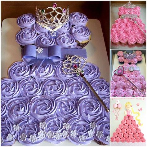 Wedding Cakes Autumn, Cupcake Cake Ideas, Princess Cupcake Cake, Princess Cupcake Dress, Princess Cupcake, Pull Apart Cupcake Cake, Cake Pulls, Novelty Birthday Cakes, Pull Apart Cupcakes