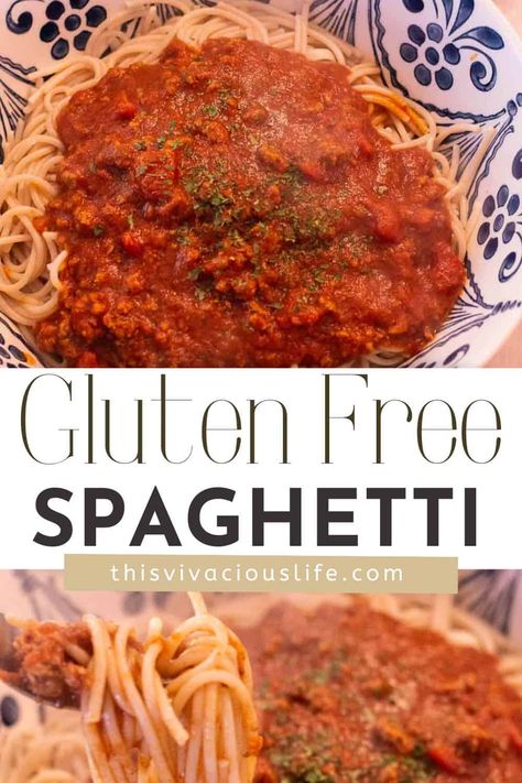 Gluten Free Spaghetti Recipes, Gluten Free Baked Spaghetti, Gluten Free Chicken Spaghetti Recipe, Gluten Free Spaghettios, Gluten Free Dairy Free Chicken Spaghetti, Fodmap Spaghetti Sauce, Gluten Free Meatballs, Brown Rice Pasta, Gluten Free Spaghetti