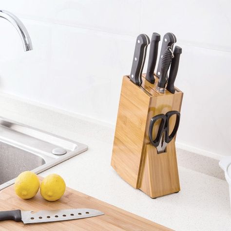 Bamboo Knife Holder with Eco-Friendly Storage Solution https://mamofa-global.com/products/bamboo-kitchen-accessories-storage-knife-holder Mamofa Global Store #Hot Kitchen Knife Storage, Kitchen Knife Holder, Counter Clutter, Kitchen Accessories Storage, Knife Organization, Bamboo Kitchen, Kitchen And Dining Table, Knife Stand, Wood Knife