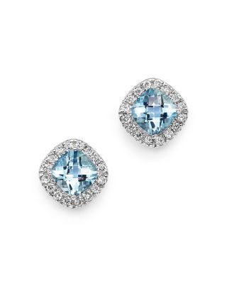 BLOOMINGDALE'S AQUAMARINE CUSHION CUT AND DIAMOND STUD EARRINGS IN 14K WHITE GOLD - 100% EXCLUSIVE. #bloomingdales # Aquamarine Jewelry Earrings, Dazzling Earrings, Cushion Cut Ring, Tourmaline Jewelry, Mini Hoop Earrings, Aquamarine Jewelry, Cushion Cut Diamonds, Exclusive Jewelry, Diamond Stud Earrings