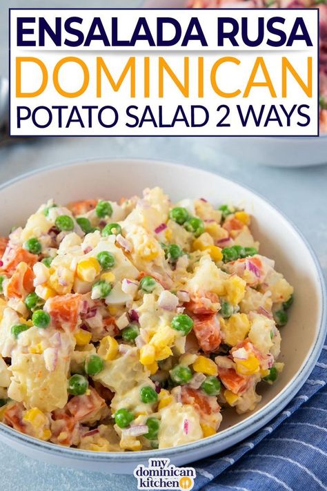 Dominican Potato Salad, Russian Salad Recipe, Dominican Culture, Dominicano Recipes, Dominican Recipes, Russian Salad, Mixed Salad, American Foods, Dominican Food