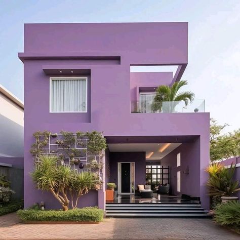 Beautiful House Colors Exterior Paint, Purple House Exterior, Modern Asian House, Indian House Exterior Design, Purple House, Small Modern House Plans, Home Styles Exterior, Interior Design Your Home, Small House Elevation Design