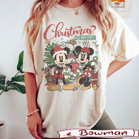 BM® Vintage Disney Christmas on Main Street Sweatshirt Minnie - Etsy | Etsy (US) Christmas Time Disneyland Outfits, Disney Fits Christmas, Disneyland Christmas Sweater, Christmas Disney Hoodie, Holiday Disney Crew Neck T-shirt, Mickey And Friends Christmas, Family Shirt Design, Disney Couple Shirts, Disney Christmas Shirts