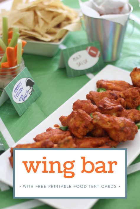 Football Party Wing Bar with Printable Food Tent Cards #ad Party Snacks Kids, Snacks Kids, Finger Foods Appetizer Recipes, Baked Goat Cheese, Skirt Steak Marinade, Tyson Foods, Party Wings, Goat Cheese Dip, Skirt Steak Recipes