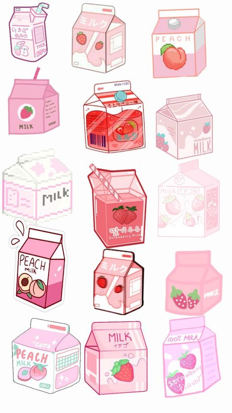 Milk Art Aesthetic, Strawberry Milk Sticker, Strawberry Milk Carton Drawing, Strawberry Milk Illustration, Strawberry Milk Tattoo, Pink Milk Aesthetic, Strawberry Milk Drawing, Strawberry Milk Wallpaper, Cute Strawberry Drawing