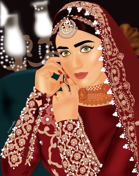 Bride Illustration Art, Couple Illustration Wedding, Arabian Wedding, Jannat Mirza, Wedding Card Design Indian, Digital Fashion Illustration, Wedding Caricature, Albert Koetsier