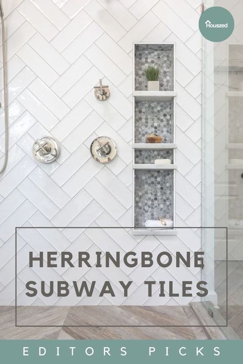 Get inspired with our HERRINGBONE SUBWAY TILE IDEAS and designs. Our images will help define your vision, taking your design ideas to the next level. Trust Houszed... #subwaytileideas #subwaytilebathroom #herringbonesubwaytile #subwaytilebathroomwalls #bathroomsubwaytileideas #subwaytileshower #subwaytilepatterns #verticalsubwaytile #subwaytilebathroomideas #subwaytilelayoutpatterns #metrotileideas #whitemetrotileideas Herringbone Subway Tile Shower Wall, White Herringbone Shower Tile, Tiles For Small Bathroom, Herringbone Shower Wall, Painted Tile Bathroom, Herringbone Shower Tile, Subway Tile Bathroom Wall, Tile Bathroom Walls, Bathroom Ideas Tiles