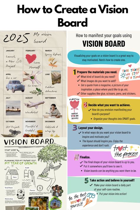 Start the new year with a clear vision! I’ll show you how I created my 2025 vision board with practical tips and personal touches that truly keep me motivated. Whether you prefer a traditional board or something fun like a bingo-style layout, I’ll share step-by-step tips, my favorite goal-setting ideas, and how to use Canva for a polished look. Make your goals feel achievable and inspiring with these creative strategies!  #VisionBoardIdeas #PersonalGrowth #HowToMakeAVisionBoard #NewYearsGoals #CanvaVisionBoard #GoalSettingTips #VisionBoardAesthetic #DreamBoard2025 #BingoVisionBoard #StayMotivated Vision Boards Ideas 2025, 5 Year Vision Board Ideas, Annual Vision Board, How To Create Dream Life, My Goals 2025, Family Dream Board, Vision Board Set Up, Dream Boards Ideas, Vision Board Making Aesthetic