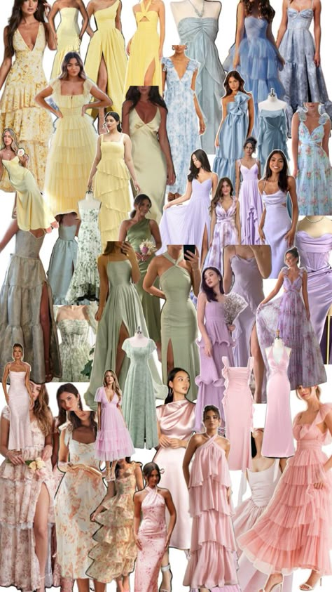 Summer Wedding Colors Bridal Party, Uk Bridesmaid Dresses, Bridesmaid Dresses Pallet, Pastel Colors Wedding Guests, Multicolored Pastel Bridesmaids Dresses, Light Pink And Green Bridesmaid Dresses, Pastel Coloured Bridesmaid Dresses, Mismatched Shades Of Pink Bridesmaid Dresses, Bridesmaid In Suit