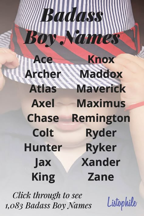 1,083 Badass Boy Names. Giving your son a badass name will help send the message that he will stand strong in the face of challenges. Click through to see more Badass Boy Names. Strong Last Names For Characters, Scary Boy Names, Bad Boy Names For Characters, Men Character Names, Male Book Characters Names, Mafia Names Ideas Boy, Rare Names For Boys, Superhero Names Ideas, Powerful Last Names