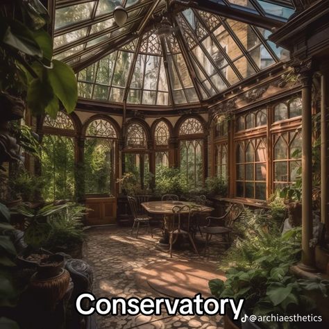 Victorian Conservatory Aesthetic, Vintage Greenhouse Conservatory, Victorian Arboretum, Victorian Solarium, Victorian Conservatory Interior, Victorian Backyard, Botanical Library, Conservatory Home, Victorian Conservatory