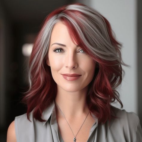 72 Gorgeous Red Hair Color Ideas Trending in 2023 Red And Silver Hair Color Ideas, Red Haircut Ideas, Grey Hair With Red Highlights, Grey And Red Hair, Red Hair With Silver Highlights, Hair Color Ideas Trendy, Gorgeous Red Hair, Red Hair Trends, Red Hair Color Ideas