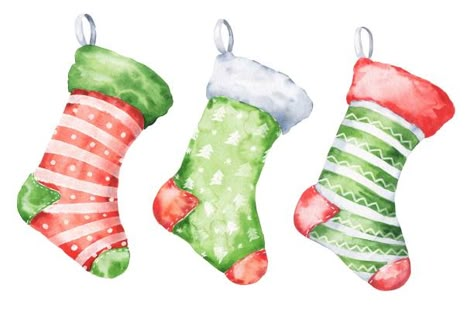 Christmas Stockings Aesthetic, Stockings Aesthetic, Painted Christmas Cards, Santa Boots, Red Green Christmas, Hanging Stockings, Watercolor Christmas Cards, Card Drawing, Watercolor Christmas